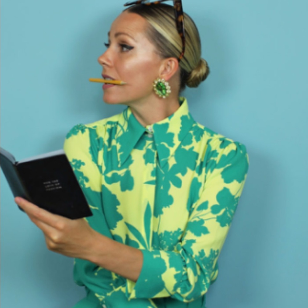 Shirt - Atlantic Pacific X Halogen Green and Citron Yellow Floral Blouse